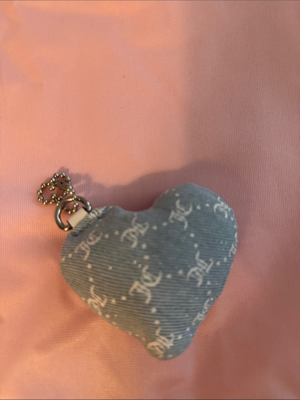 Juicy Couture Heart Keychain with Repeating Monogram Print - Light Blue